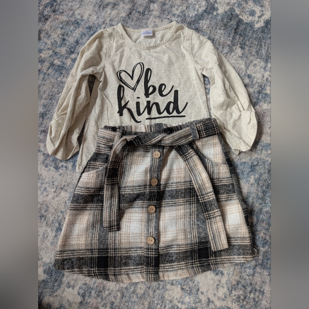 Sparkle In Pink 1 Piece Girls Outfit Plaid Skirt Top Size 2XL (6-7 Years)